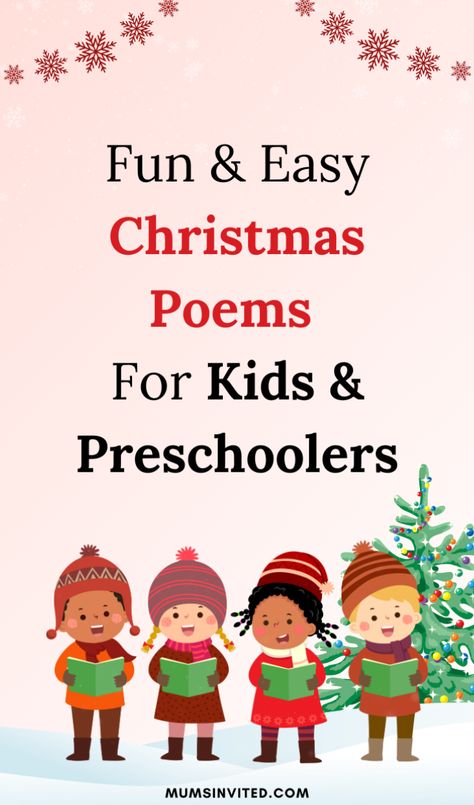 Delight kids and preschoolers with fun and inspirational Christmas poems! Perfect for church Sunday school, kids' church, or family time, these short, easy-to-learn verses are great for toddlers, kindergarten teachers, and family activities. Use them for cards, candy cane crafts, or as free printables for church events. Celebrate Jesus and the magic of "Twas the Night before Christmas" that brings joy and laughter to children this Christmas. easy christmas poems for preschoolers Christmas Poems For Preschoolers, Poems For Preschoolers, Christmas Quotes Romantic, Christmas Poems For Kids, Xmas Poems, Christmas Poems For Cards, Christmas Quotes For Kids, Holiday Quotes Christmas, Christmas Gift Quotes