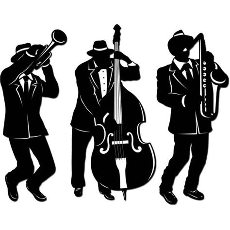 20s Jazz Trio Silhouettes - 45cm (Pack of 3) 20s Backdrop, Gangster Party, Arte Jazz, Jazz Party, Speakeasy Party, Roaring 1920s, Roaring 20s Party, 1920s Party, Mardi Gras Decorations