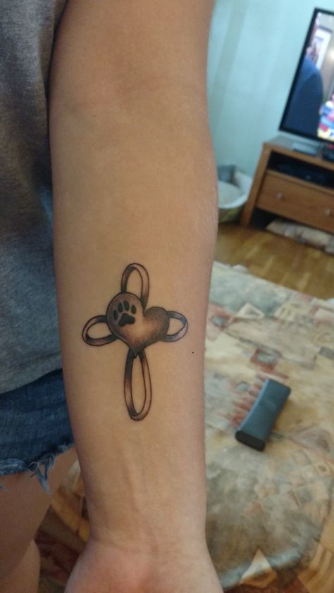 Tattoos For Women Small Meaningful, Pawprint Tattoo, Cross Tattoo Designs, Memorial Tattoo, Dog Tattoo, Cross Tattoo, Dog Tattoos, Dog Bone, A Cross