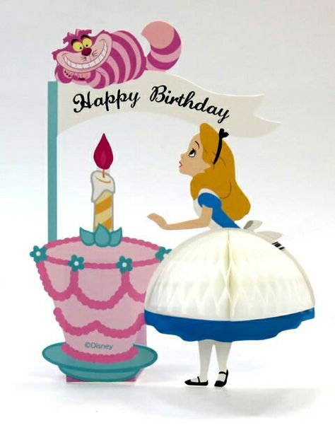 Disney Birthday Wishes, Disney Birthday Card, Happy Birthday Disney, Alice In Wonderland Tea Party Birthday, Alice In Wonderland Disney, Pop Up Greeting Cards, Disney Alice In Wonderland, Alice In Wonderland Birthday, Cat Birthday Card