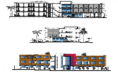 Autocad drawing of hostel elevations Hostel Block Design Plan, Student Hostel Design Floor Plans, Staircase Elevation, Arch Concept, Complex Geometry, Student Hostel, Restaurants Design, Hotel Design Architecture, Drawing Models