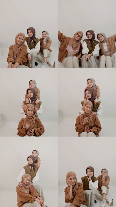 Outfit Photo Studio, Ootd Earth Tone Hijab, Outfit Foto Studio, Ootd Foto Studio, Earth Tone Ootd, Creative Shot For Graduation Studio, Poto Studio, Creative Beach Pictures, Family Photo Studio