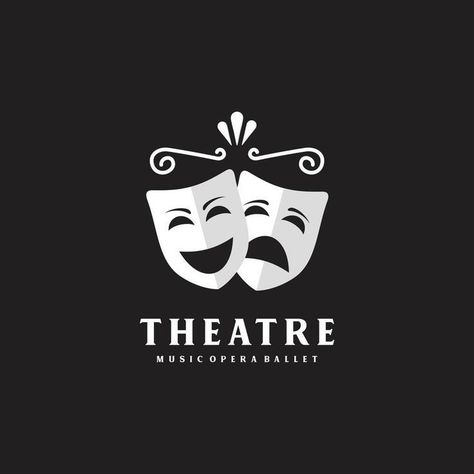 Drama Symbol, Theatre Logo Design, Masks Theatre, Drama Club Ideas, Theatre Symbol, Theatrical Masks, School Logo Design, Theatre Faces, Theatre Logo