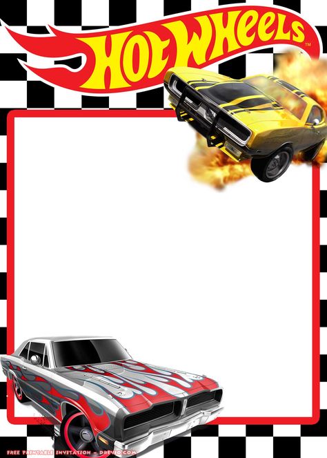 Hotwheels Party Invitations, Hot Wheel Printables, Compleanno A Tema Hot Wheels, Hot Wheels Themed Birthday Party, Imprimibles Hot Wheels, Hot Wheels Invitations, Hotwheels Birthday Party, Birthday Banner Template, Festa Hot Wheels