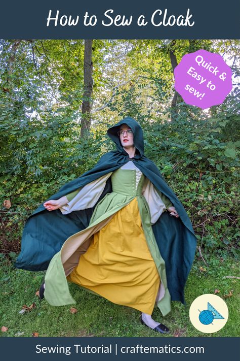 Whether you want a cloak for the Faire, a quick and easy Halloween costume, or to wear and put out spooky vibes, this tutorial is for you! Hooded Cloak Pattern, Cloak Sewing Pattern, Long Hooded Cloak, Diy Halloween Witch, Sew Halloween Costume, Cloak Pattern, Ren Faire Costume, Easy Halloween Costume, Hood Pattern