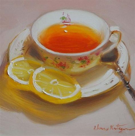 Elena Katsyura, Arte Indie, Life Paintings, Food Painting, Still Life Drawing, Daily Painting, A Cup Of Tea, Tea Art, Hyperrealism