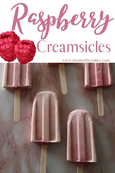 These raspberry creamsicles are so easy to make and taste delicious! | raspberry popsicle | creamsicle | raspberry creamsicle | raspberries and cream popsicle Ice Lolly Recipes, Raspberry Popsicles, Frozen Things, Raspberry Whipped Cream, Lemonade Popsicles, Slush Recipes, Freezing Fruit, Raspberry Desserts, Raspberry Ice Cream