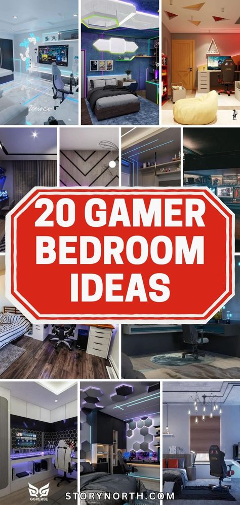 Save this pin for top tips and inspiration to transform your bedroom into a gamer's paradise! Get ready to level up your decor game with these creative ideas. #GamerBedroom #HomeDecoration #GameRoomIdeas Blue Gamer Bedroom, Teenage Gamer Boy Room Ideas, Teen Boys Gamer Bedroom Ideas, Gamer Basement Ideas, Game Theme Bedroom, Boys Gamer Room Bedroom Ideas, Gamer Set Up, Gamers Apartment, Boys Gaming Room Ideas