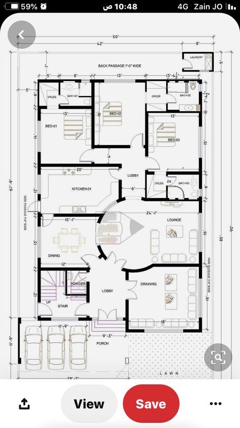 Residential Plan, 10 Marla House Plan, House Plans 3d, Drawing House Plans, 3d House Design, Terrace Roof, House Architecture Styles, Bungalow Floor Plans, Layout Plan