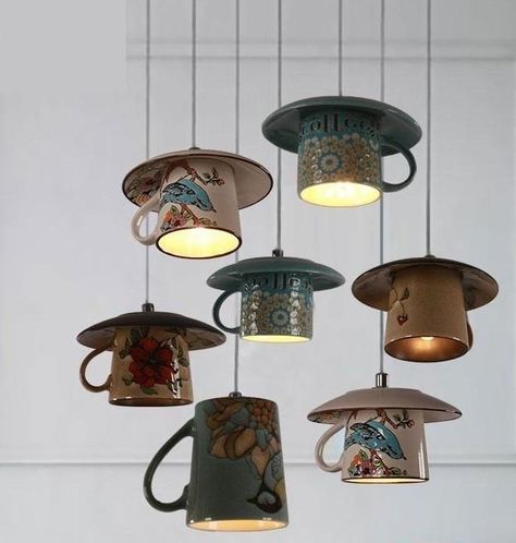 Vintage Lighting Diy, Koti Diy, Diy Lampe, Ceramics Art, Interior Vintage, Cup Ideas, Ceramic Tea Cup, The Ceiling, Dream House Decor