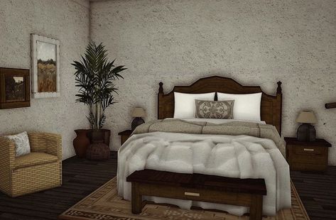 Cottage Bedroom Bloxburg, Bloc Burg Bedroom Ideas, Bloxburg Custom Bed, Interior Hacks, Bloxburg City, Bloxburg Interior, Bloxburg Bedroom, City Ideas, Bloxburg Builds