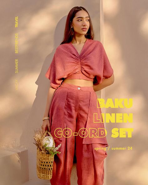 Co-ords that make you feel Alive! Our Baku Co-ord is a Comfortable two piece Co-ord set made in wrinkle free linen blend fabric. Shop our Summer collection from link in bio! #coordset #coord #twopieceset #linen #designer Western Fits, Coord Set, Co Ords, Co Ord Set, Fabric Shop, Baku, Co Ord, Wrinkle Free, Summer Collection