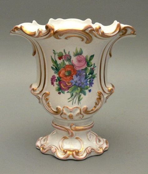 Berlin (KPM) Rococo style Porcelain vase ~ White porcelain ~ Over glaze paintings ~ Rococo Aesthetic, Victorian Vases, Vase White, Victorian Flowers, China Painting, Porcelain Jewelry, Porcelain Art, Rococo Style, Antique Porcelain