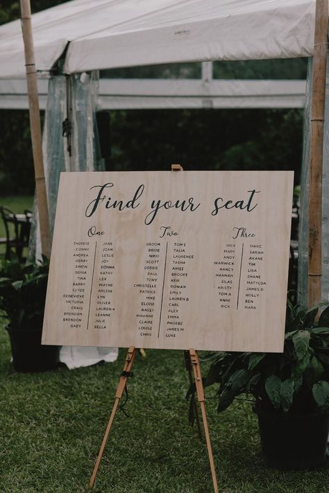 Long Table Seating Chart, Seating Plan Wedding Rustic, Timber Seating, Wedding Table Planner, Plan Wedding, Find Your Seat, Table Seating Chart, Wedding Table Seating, Wedding Reception Seating