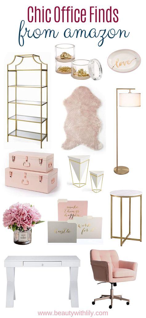 Chic Office Finds From Amazon - Beauty With Lily Office Ideas For Women Business, Office Finds, Girly Office, Glam Office, Chic Office Decor, Blush Decor, Office Ideas For Women, Hiasan Bilik Tidur, Work Office Decor