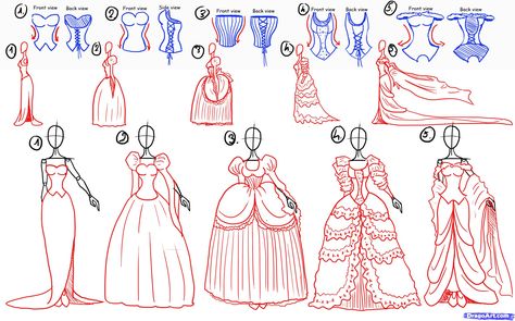 how to draw pincesses step by step - Google Search Princess Dress Reference, Dress Drawing Reference, Princess Dress Drawing, Beginners Drawing, Dress Reference, Drawing Pictures, Princess Drawings, Drawing Anime Clothes, Dress Drawing