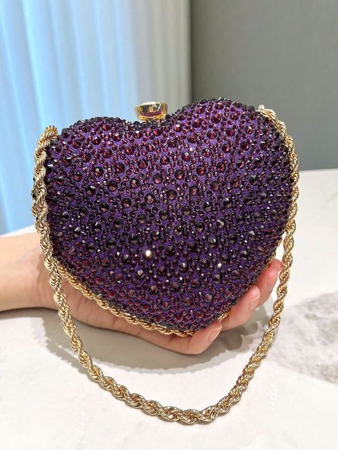 Clutch Bag For Party/Ladies Banquet, Purple Heart & Peach Heart Shaped, Diamond Inlaid, Fashionable & Elegant Handbag With Metal Chain StrapI discovered amazing products on SHEIN.com, come check them out! Wedding Bag For Bride, Purple Army, Dinner Banquet, Glitter Clutch Bag, Prom Dinner, Birthday Dress Women, Purple Handbags, Bride Bag, Glitter Clutch