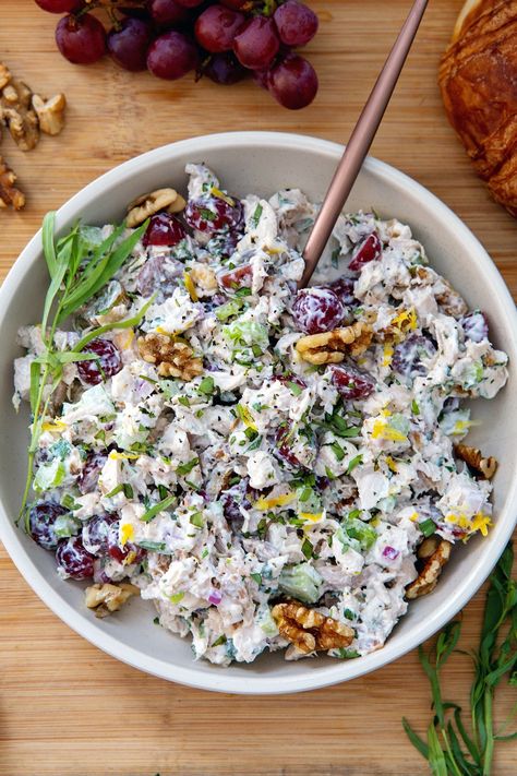 My secret ingredient for the best chicken salad? Tarragon! This Tarragon Chicken Salad is packed with many favorite ingredients and is an easy lunch. Gourmet Entrees, Tarragon Recipes, Tarragon Chicken Salad, The Best Chicken Salad, Best Chicken Salad, Cranberry Chicken Salad, Chicken Salad With Grapes, Tarragon Chicken, Salad Recipes Lunch