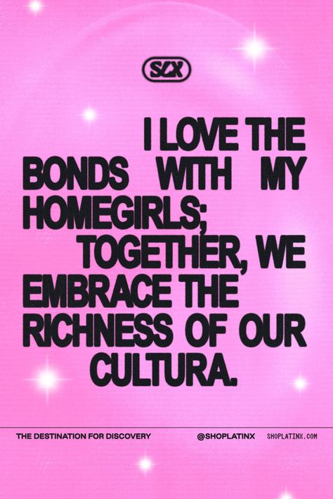 Celebrate the deep connections and cultural pride with this uplifting affirmation quote. "I love the bond with my homegirls; together we embrace the richness of our Latinx cultura." Embrace the strength of sisterhood and the beauty of our heritage. Discover more affirmations and quotes that inspire positivity and cultural pride at www.shoplatinx.com. #LatinxCulture #AffirmationQuotes #Homegirls #CulturalPride #Inspiration #LatinaEmpowerment #PositiveVibes #Sisterhood #LatinaQuotes Quotes That Inspire, Female Friendship, Life Changing, Affirmation Quotes, Positive Vibes, Life Changes, Affirmations, Inspirational Quotes, Let It Be