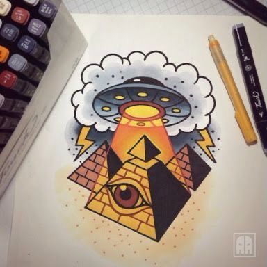 Pyramid Tattoo, Desenhos Old School, Ufo Tattoo, Dibujos Tattoo, Kunst Tattoos, Tattoo Trend, Alien Tattoo, Muster Tattoos, Eye Sketch