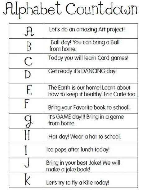 14 Alphabet Countdown Calendars - activity based countdown ideas - KindergartenWorks Abc Countdown, Countdown Ideas, School Countdown, End Of Year Activities, Abc Activities, Teaching First Grade, Letter Activities, Kindergarten Graduation, End Of School Year