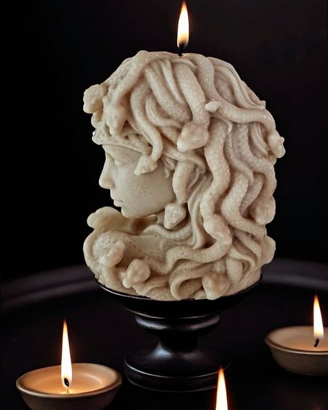 ##medusa ###soycandle ####greekmythology ####sculptural ####artistic ###artist ###candlecrafter ###handmadewithlove ####scented ####diorsauvage ###homedecorideas ####gift ###greekislands ### Medusa Candle, Medusa Bust, Bust Candle, North Hills, Candle Shapes, Home Candles, Different Shapes, Fragrance Candle, Soy Candles