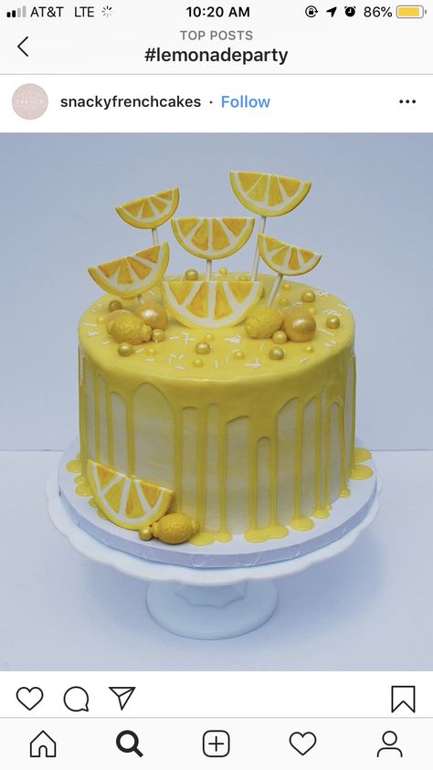 Lemon Birthday Cakes, Lemon Theme, Lemonade Party, Summer Cakes, Creative Birthday Cakes, Themed Birthday Cakes, Drip Cake, Princess Cake, Drip Cakes