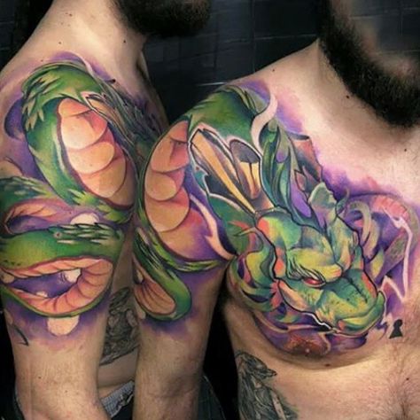 - Visit now for 3D Dragon Ball Z shirts now on sale! Shenron Tattoo, Dragon Tattoo Chest, Dbz Tattoo, Fun Tattoos, P Tattoo, Neotraditional Tattoo, Z Tattoo, Tatoo Inspiration, Japanese Dragon Tattoo