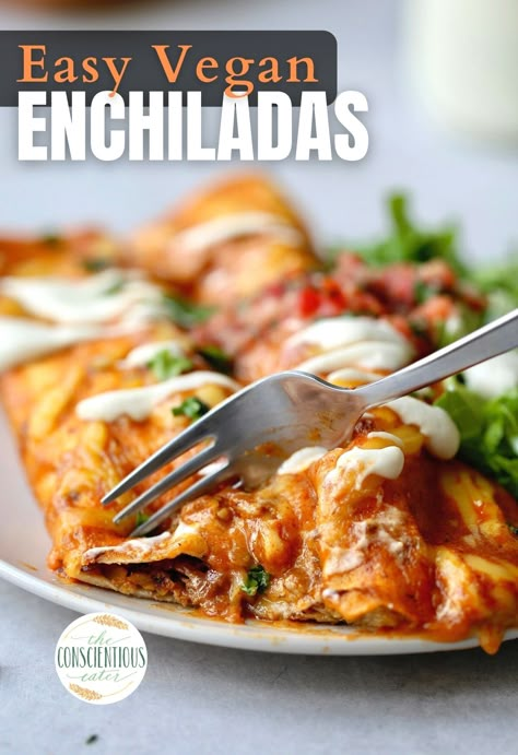 Looking for an easy vegan Enchiladas Recipe? Try out this high protien tempeh and black bean vegan enchiladas recipe! Smothered in a homemade enchiladas sauce recipe, even non-vegans will love this recipe. Save this pin and make this recipe asap! Enchiladas Sauce Recipe, High Protein Enchiladas, Protein Enchiladas, Enchiladas Sauce, Enchiladas Easy, Easy Vegan Recipes For Beginners, Vegan Tempeh, Vegan Nachos Cheese, Vegan Enchiladas