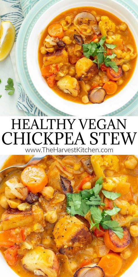 Sweet Potato And Chickpeas, Vegan Stew Recipes, Potato Chickpea, Vegetable Stew Recipe, Vegetarian Stew, Peanut Stew, Pot Making, Vegan Stew, Chickpea Stew