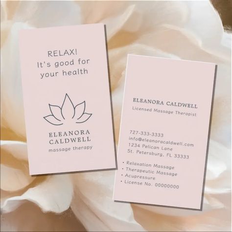 Massage Therapy Lotus Logo Blush Pink Business Card  Zazzle Therapist Business Cards, Massage Business Cards, Massage Marketing, Massage Therapy Business, Lotus Logo, Pink Business Card, Pink Business, Massage Business, Licensed Massage Therapist