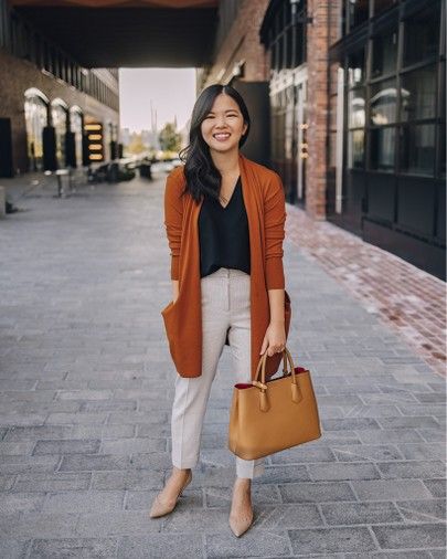 This work outfit is perfect for the business casual office: rust cardigan (XS), black tank (XS), gray work pants (4P), nude pumps (6.5 TTS) and a neutral tote bag. Work style, business casual style, Amazon finds, Amazon fashion. #LTKworkwear #LTKstyletip #LTKunder50 Cardigan Office Outfit, Gray Work Pants, Rust Cardigan, Pants Outfit Work, Boss Outfit, Fall Pants, Fashion Business Casual, Cardigan Outfits, Style Blogger