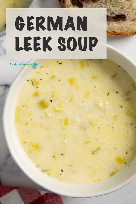 German Potato Soup, Cheesy Leeks, Cheesy Soup, Leeks Soup Recipes, German Food Authentic, Leek Recipes, Potato Leek Soup, Leek Soup, Potato Soup Recipe