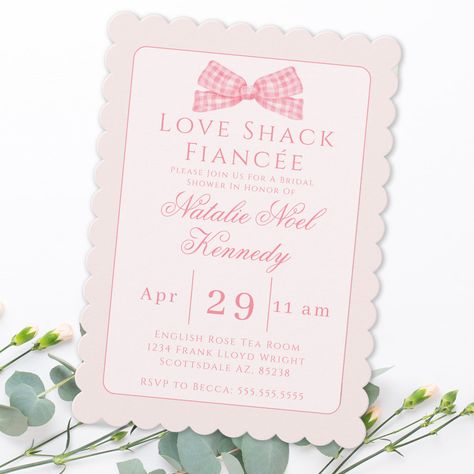 Love Shack Fiance, Bachelorette Garden Party, Gingham Party, Bridal Shower Pink, Bow Invitation, Aesthetic Party, Giant Bow, Intimate Gathering, Bow Coquette