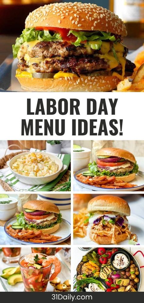 These Labor Day Menu ideas will help jumpstart your end-of-summer weekend celebrations! From appetizers and salads to mains and, of course, desserts! All are easy, delicious, and a perfect way to entertain family and friends and celebrate the end of a wonderful season! Labor Day Weekend Food Ideas, Labor Day Bbq Menu Ideas, Laborday Weekend Food, Labor Day Dinner Ideas, Labor Day Menu Ideas, Labor Day Meals, Labor Day Food Ideas, Christmas Dinner Party Ideas, Labor Day Food