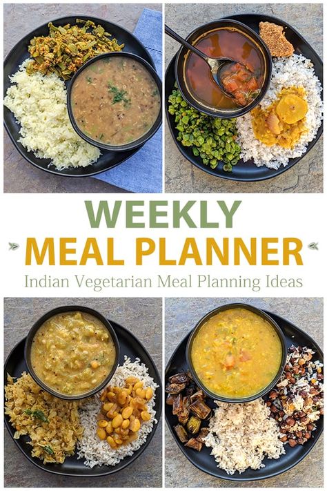 A perfect meal planner loaded with veggies and plant-based protein like beans, lentils, and legumes. Here is the perfect Indian Vegetarian Meal Planner. #vegetarian #Indian #mealplanner #mealplan #Indianrecipes | VidhyasHomeCooking.com 1200 Calorie Diet Meal Plans, Lunch Recipes Indian, Vegetarian Meal Plan, Vegetarian Indian, Vegetarian Meal, Weekly Meal Planner, Vegetarian Recipes Dinner, Indian Food Recipes Vegetarian, Veg Recipes