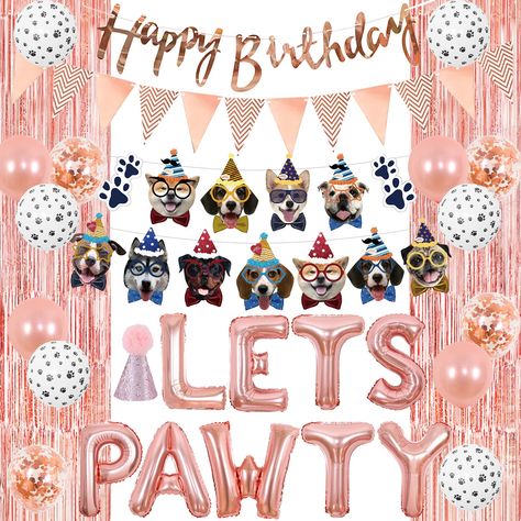 Dog Garland, Pet Birthday Party, Lets Pawty, Foil Fringe Curtain, Paw Birthday, Pet Birthday, Puppy Birthday Parties, Dog Birthday Party, Puppy Birthday