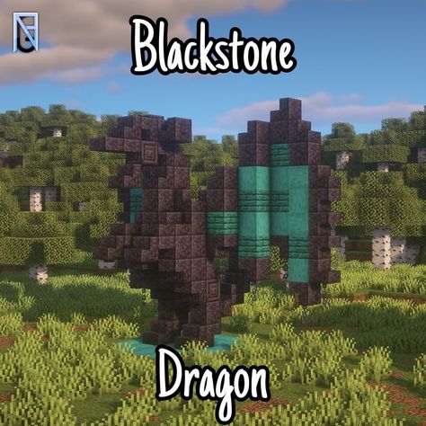 Minecraft Dragon Statue Easy, Snake Statue Minecraft, Blackstone Minecraft Builds, Minecraft Blackstone Build, Dragon Statue Minecraft, Minecraft Blackstone, Minecraft Dragon Statue, Nether Castle, Minecraft Dragon Build