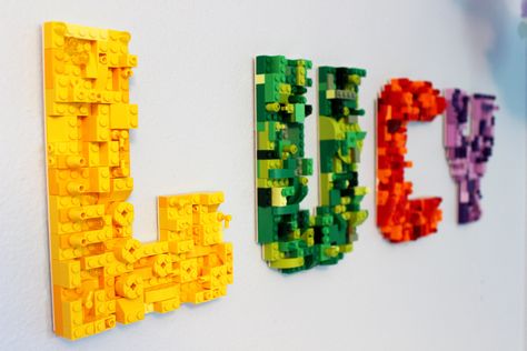 Boys Lego Bedroom, Lego Themed Bedroom, Lego Room Ideas, Lego Letters, Lego Room Decor, Lego Bedroom, Lego Decorations, Lego Wall, Lego Table