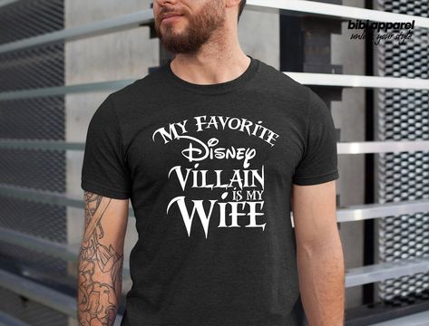 Mens Disney Halloween Shirt, My Favorite Villian Is My Wife, Disney Villain Tshirts, Disney Villains Shirt Ideas, My Favorite Disney Villian Is My Wife, Disney Shirt For Men, Funny Disney World Shirts, Mens Disney Shirts, Disney Dad Shirts