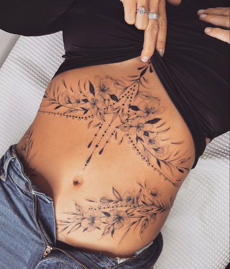 Lower Belly Tattoos, Side Stomach Tattoos, Abdomen Tattoo, Tummy Tattoo, Ab Tattoo, Stomach Tattoos Women, Tattoos To Cover Scars, Belly Tattoos, Torso Tattoos