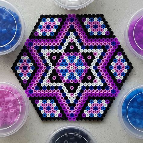 Octagon Perler Bead Patterns, Perler Beads Round Pattern, Stained Glass Perler Bead Patterns, Perler Beads Ideas Small Hexagon, Perler Beads Ideas Hexagon, Perler Bead Patterns Hexagon Board, Perler Bead Coasters Patterns, Perler Bead Coaster, Large Perler Bead Patterns