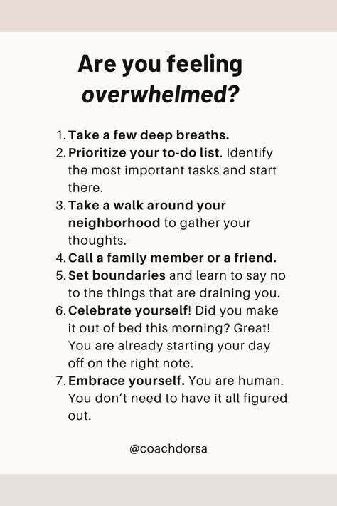 Here are some tips on when you're feeling overwhelmed and what personally helps me when I feel this way. Remember, you are human. You will get through this! Keep pushing forward and those overwhelmed feelings will pass. #motivation #health #stressmanagementtips #healthtips #motivationtips November Reset, Accomplishment Quotes, Feeling Unmotivated, Gratitude Practice, Therapy Quotes, Learning To Say No, Emotional Awareness, Keep Pushing, Good Mental Health