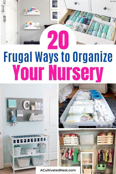 20 Frugal Nursery Organization Ideas- Get ready and organized for baby on a budget with these wonderful frugal nursery organization ideas! There are so many clever ways to organize your nursery! | #nurseryOrganization #organizingTips #organization #nursery #ACultivatedNest Bibs Organization, How To Organize Baby Clothes, Baby Room Organization Ideas, Nursery Renovation, Nursery Organization Ideas, Nursery Room Diy, Neutral Nursery Rooms, Nursery Hacks, Nursery Closet Dividers