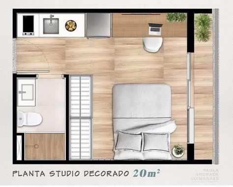 Apart Hotel Room Design, 20m2 Bedroom, Small Apartment Plans, Studio Apartment Floor Plans, Apartemen Studio, Small House Blueprints, Guest House Plans, Small Apartment Building, Studio Apartment Design