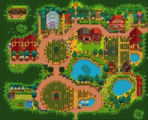 Stardew Farms, Forest Farm, Stardew Valley Layout, Stardew Valley Tips, Stardew Valley Farms, Valley Game, Stardew Valley Fanart, Farm Layout, Farm Design