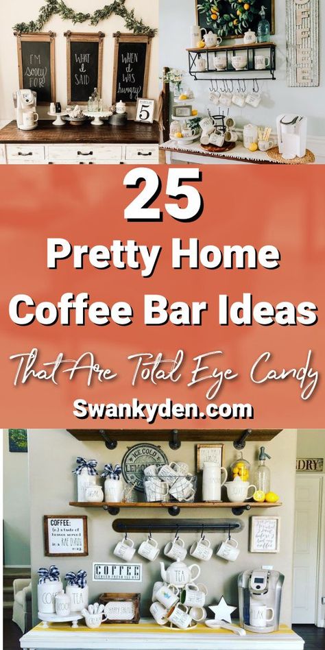 Home Coffee Bar Ideas, Home Coffee Station, Bars Ideas, Budget Farmhouse Decor, Coffee Bar Cart, Coffee Mornings, Coffee Inspiration, Space Coffee, Coffee Bar Station