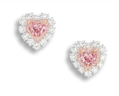 A Pair of Exquisite 0.95 and 0.84 carat Fancy Intense Pink Diamond and Diamond Earrings Heart Diamond Earrings, Pink Diamond Earrings, Pink Diamond Jewelry, Indian Diamond Jewellery, Tiaras Jewellery, Pink Diamond Ring, Silver Diamond Necklace, Pink Diamonds, Solitaire Pendant Necklace