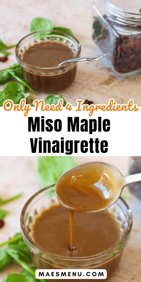 Enjoy the simplicity of this Miso Maple Vinaigrette, a perfect companion for your summer salads! With just 4 ingredients, this healthy dressing combines the rich umami of miso with the natural sweetness of maple, creating a taste sensation that's both delicious and guilt-free. Ideal for dressing greens, drizzling over grilled veggies, or as a marinade, it's your go-to for adding a quick, nutritious, and flavorful twist to any meal. Get ready for a summer full of vibrant salads! #summersalads Veggie Marinade, Miso Salad, Miso Salad Dressing, Fermented Vegetables Recipes, Miso Ginger Dressing, Quick Gluten Free Meals, Miso Recipe, Maple Vinaigrette, Healthy Dressing