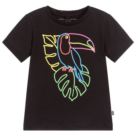 Girls black cotton jersey T-shirt by Stella McCartney Kids, with a colourful toucan print on the front. The fit can be quite small so Stella McCartney advises you to choose a size up if you want room to grow. Neon Summer T-shirt With Graphic Print, Fun Summer T-shirt With Unicorn Print, Zara Playful Cartoon Print T-shirt, Mother Daughter Matching Outfits, Fun Cotton T-shirt With Unicorn Print, Playful Cotton T-shirt With Unicorn Print, Stella Mccartney Kids, Matching Outfits, Kids Tops